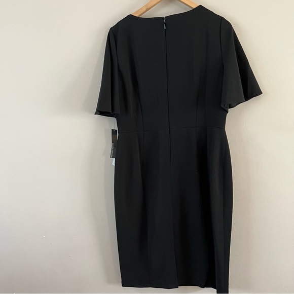 Maggy London ruched shoulder short sleeve sheath dress ladies size 14 black - Picture 3 of 9